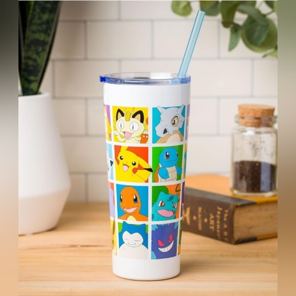 Pokemon Character Grid Double Walled Stainless Steel Tumbler w straw